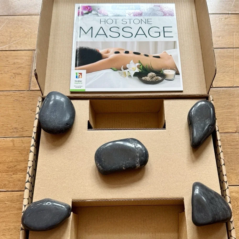 Pamper Me Hot Stone Massage Kit 6 Basalt Stones Heat Retaining w/ 24-Page Book